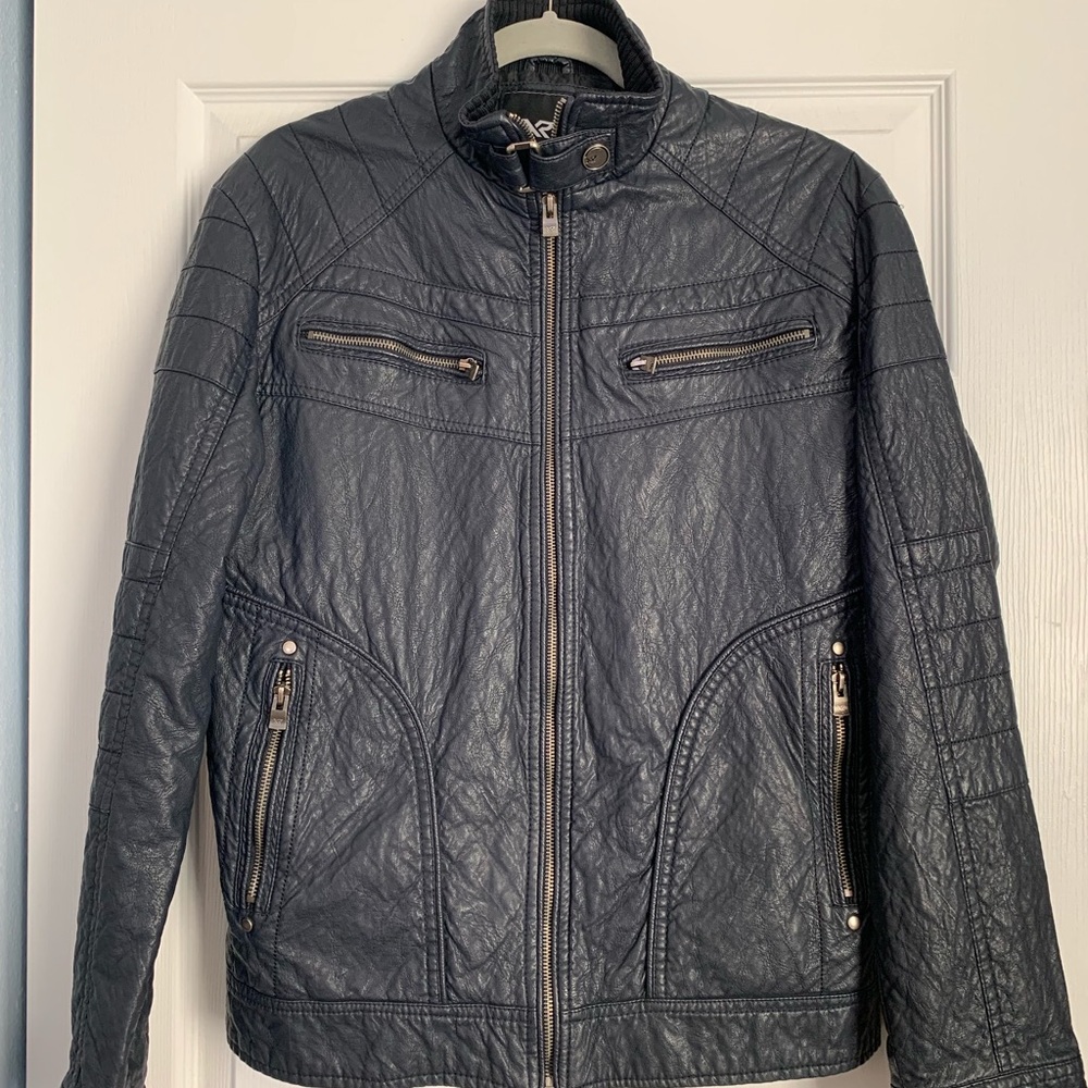 X-ray jeans medium navy blue leather jacket !!